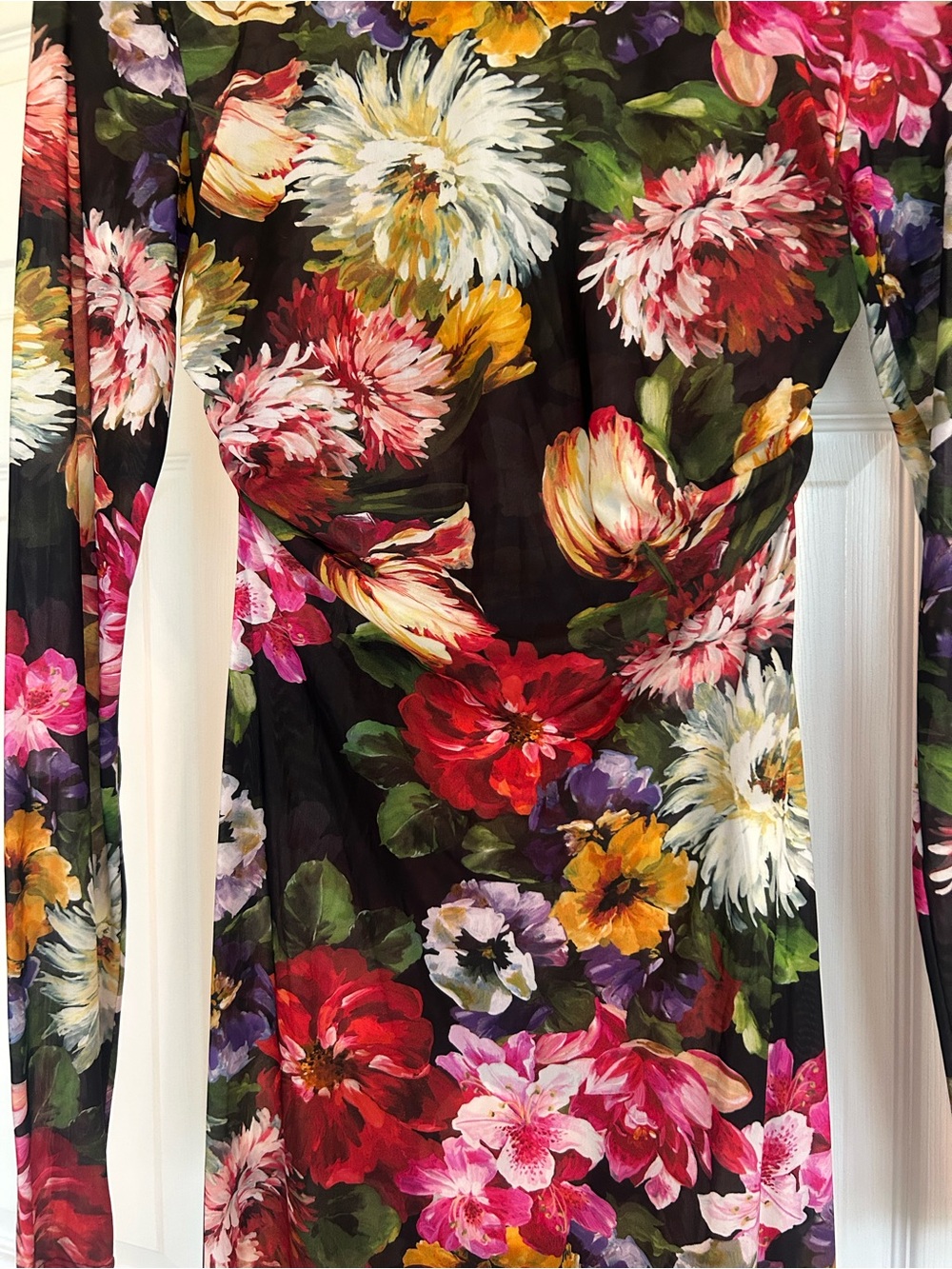 Dolce & Gabbana Black Floral Silk Dress with Pink & Green Blooms - Picture 3 of 4